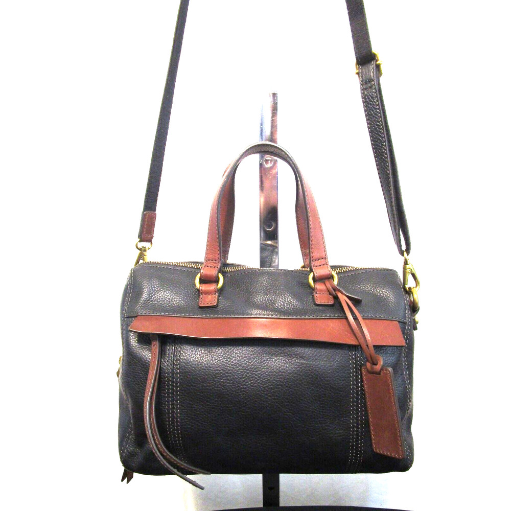 EUC! Fossil Medium Sz. Brown & Black Leather Crossbody Satchel Handbag